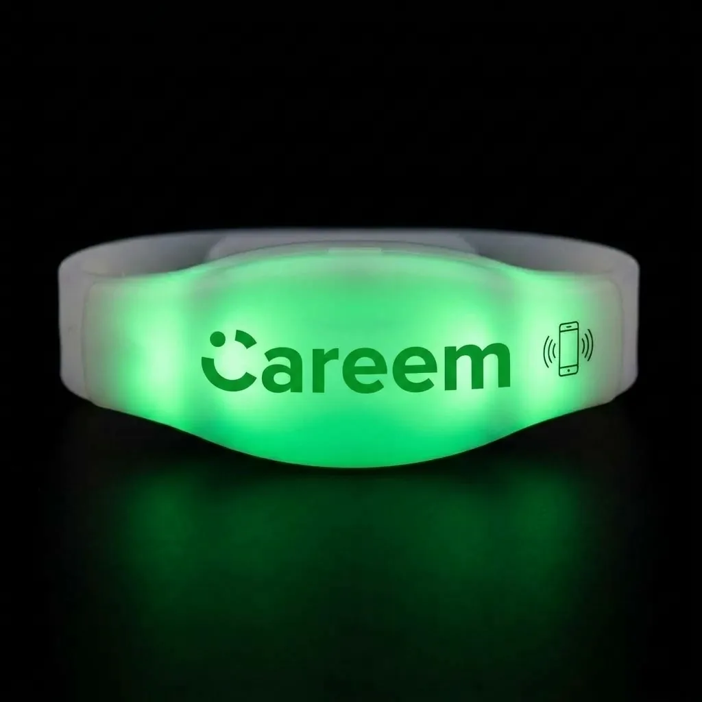 Bracelet LED lumineux avec marquage Careem et pictogramme NFC