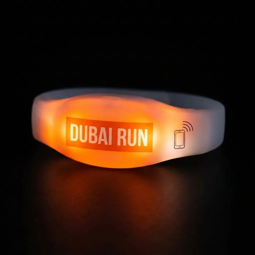 Bracelet LED lumineux avec marquage Dubai Run et pictogramme NFC