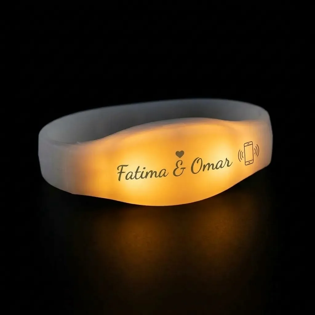 Bracelet LED lumineux avec marquage Fatima & Omar et pictogramme NFC