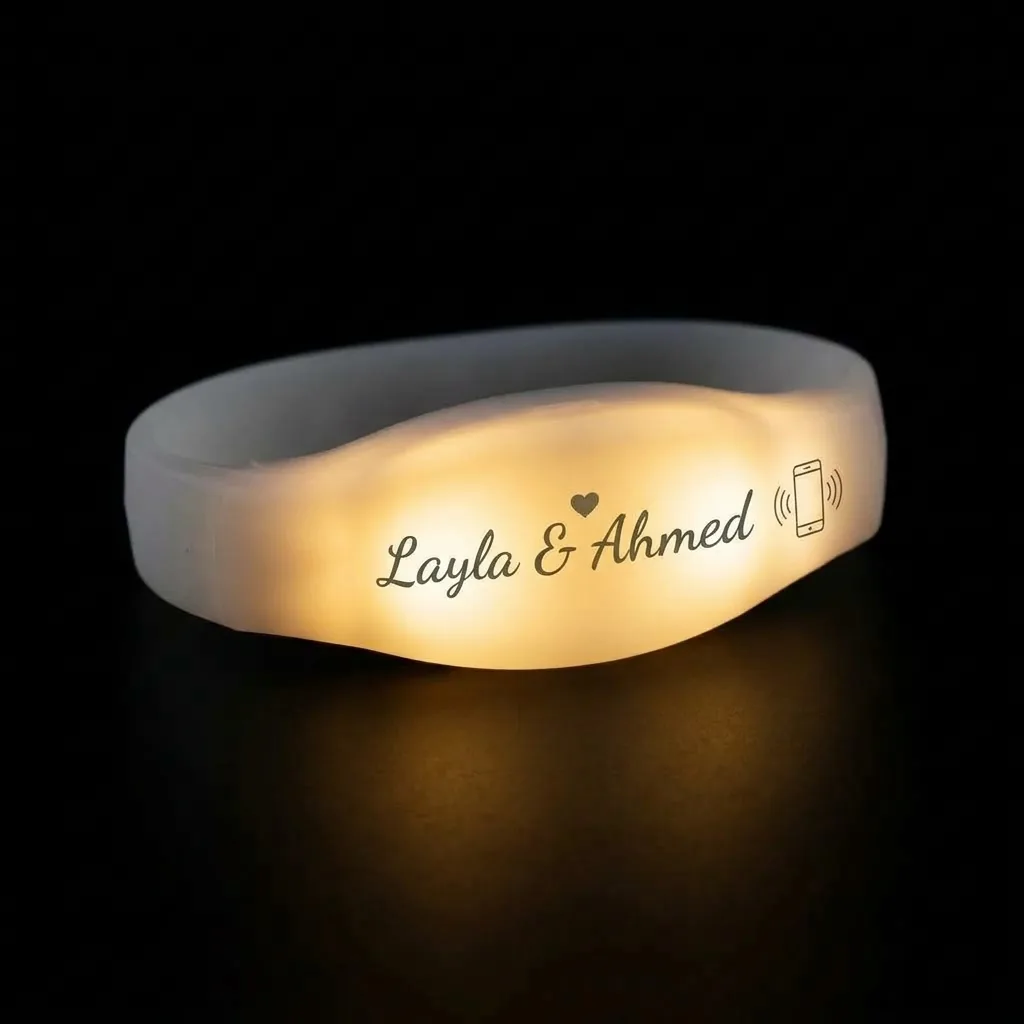 Bracelet LED lumineux avec marquage Layla & Ahmed et pictogramme NFC