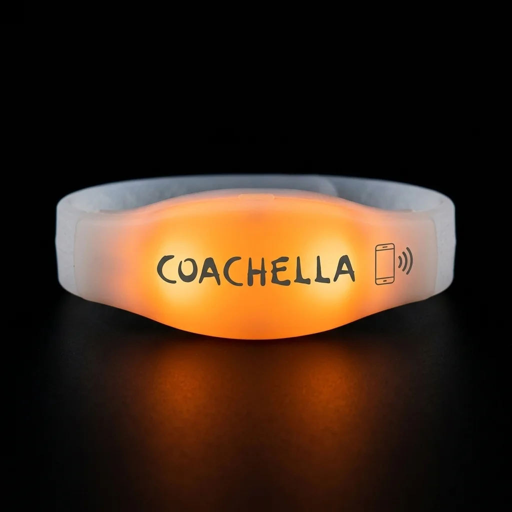 Bracelet LED lumineux avec marquage Coachella et pictogramme NFC