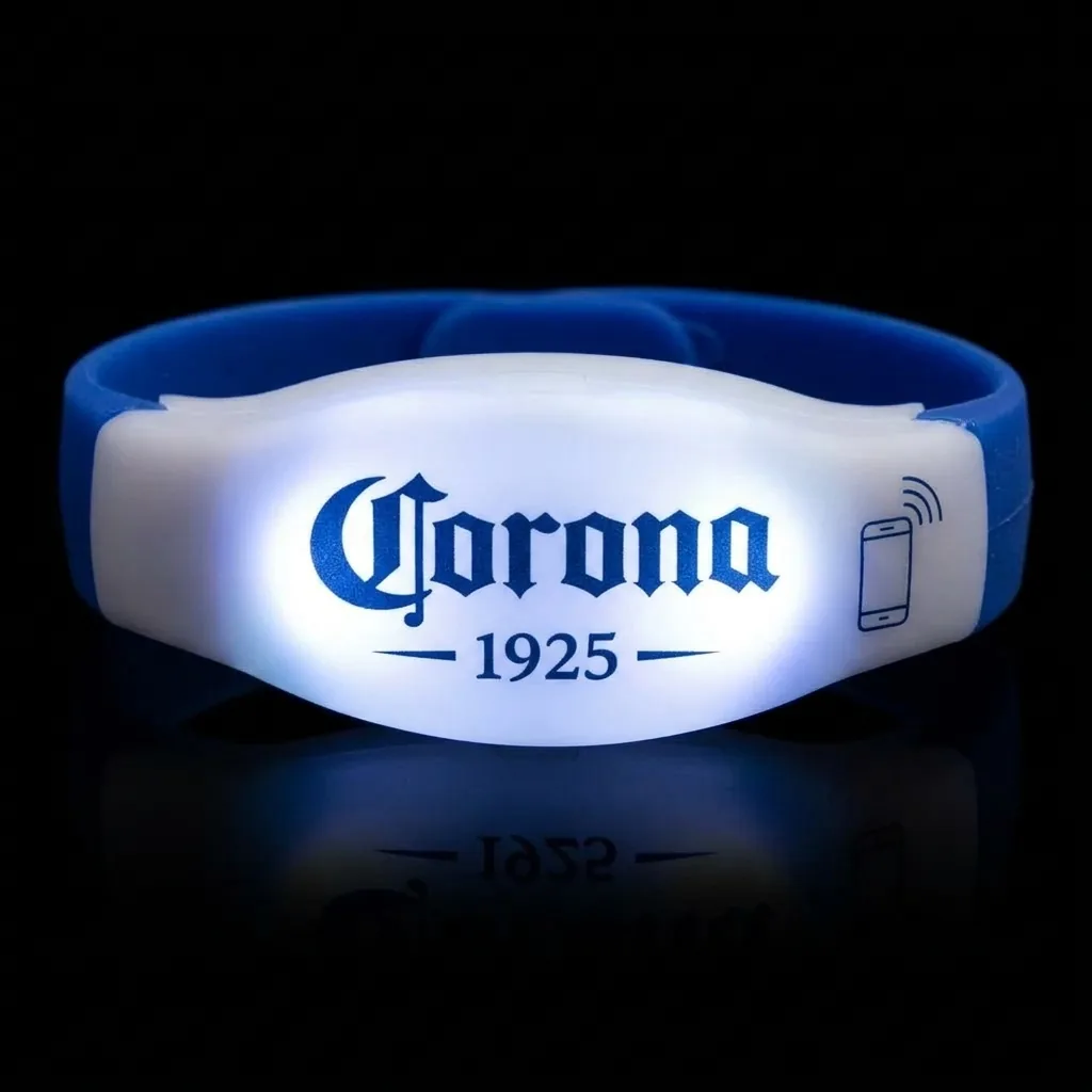 Bracelet LED lumineux avec marquage Corona et pictogramme NFC