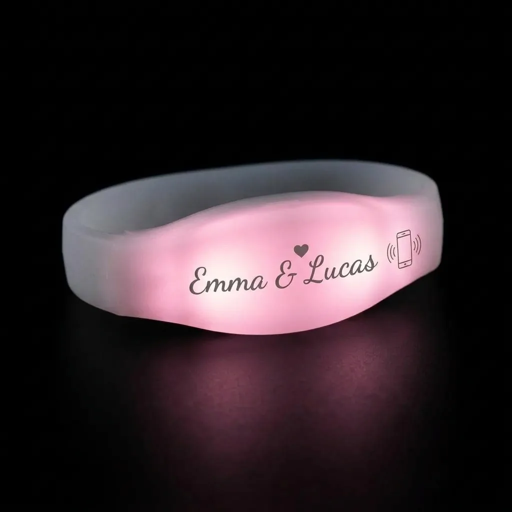 Bracelet LED lumineux avec marquage Emma & Lucas et pictogramme NFC