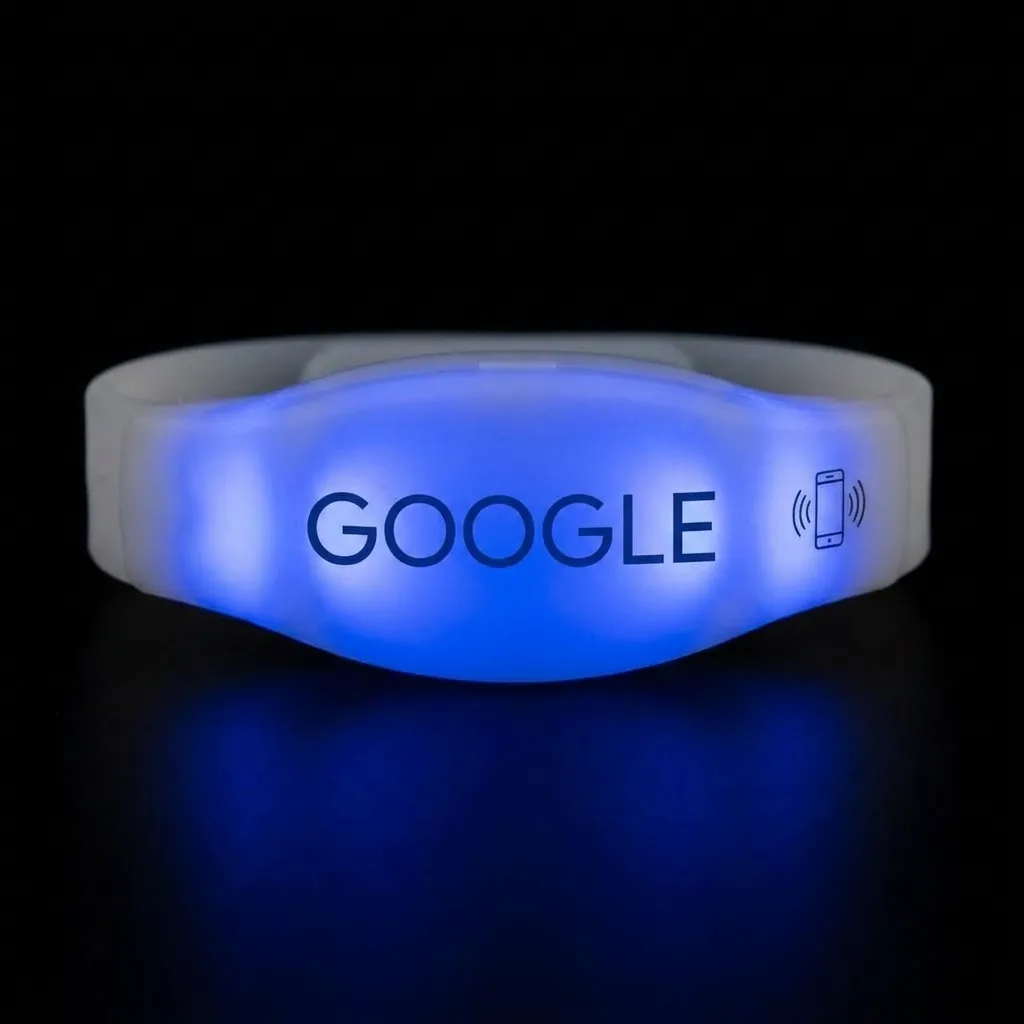 Bracelet LED lumineux avec marquage Google et pictogramme NFC