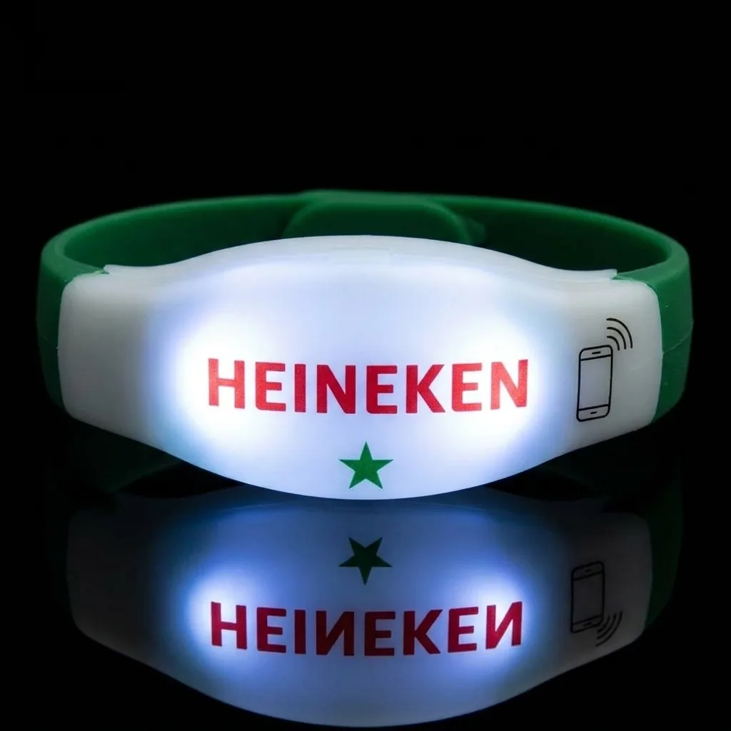 Bracelet LED lumineux avec marquage Heineken et pictogramme NFC