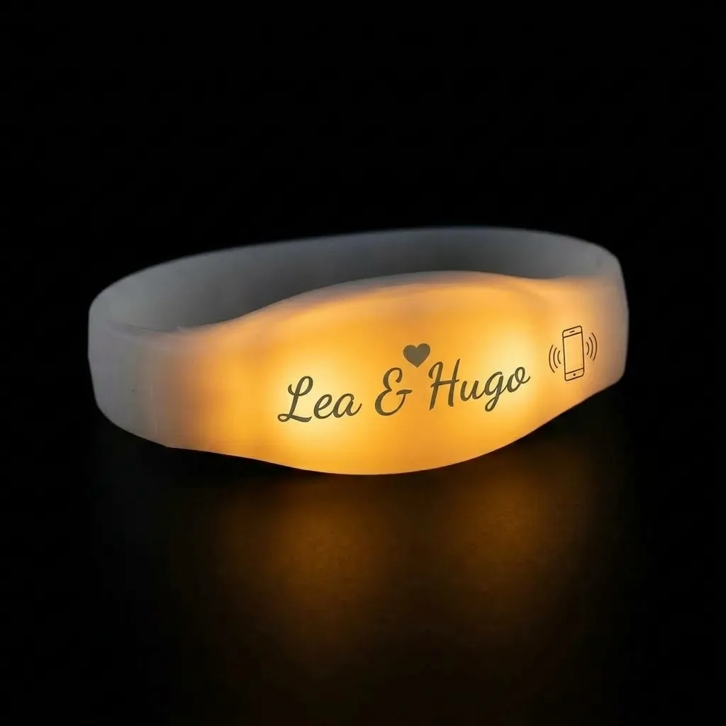 Bracelet LED lumineux avec marquage Léa & Hugo et pictogramme NFC