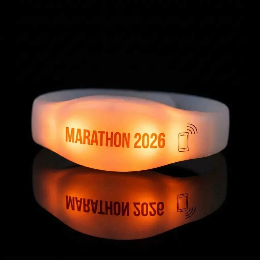 Bracelet LED lumineux avec marquage Marathon 2026 et pictogramme NFC