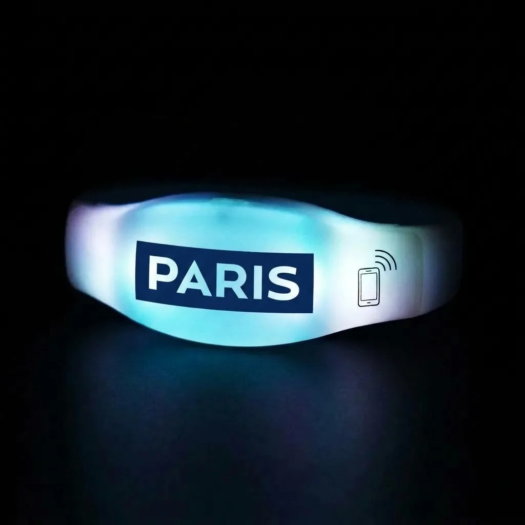 Bracelet LED lumineux avec marquage Paris et pictogramme NFC
