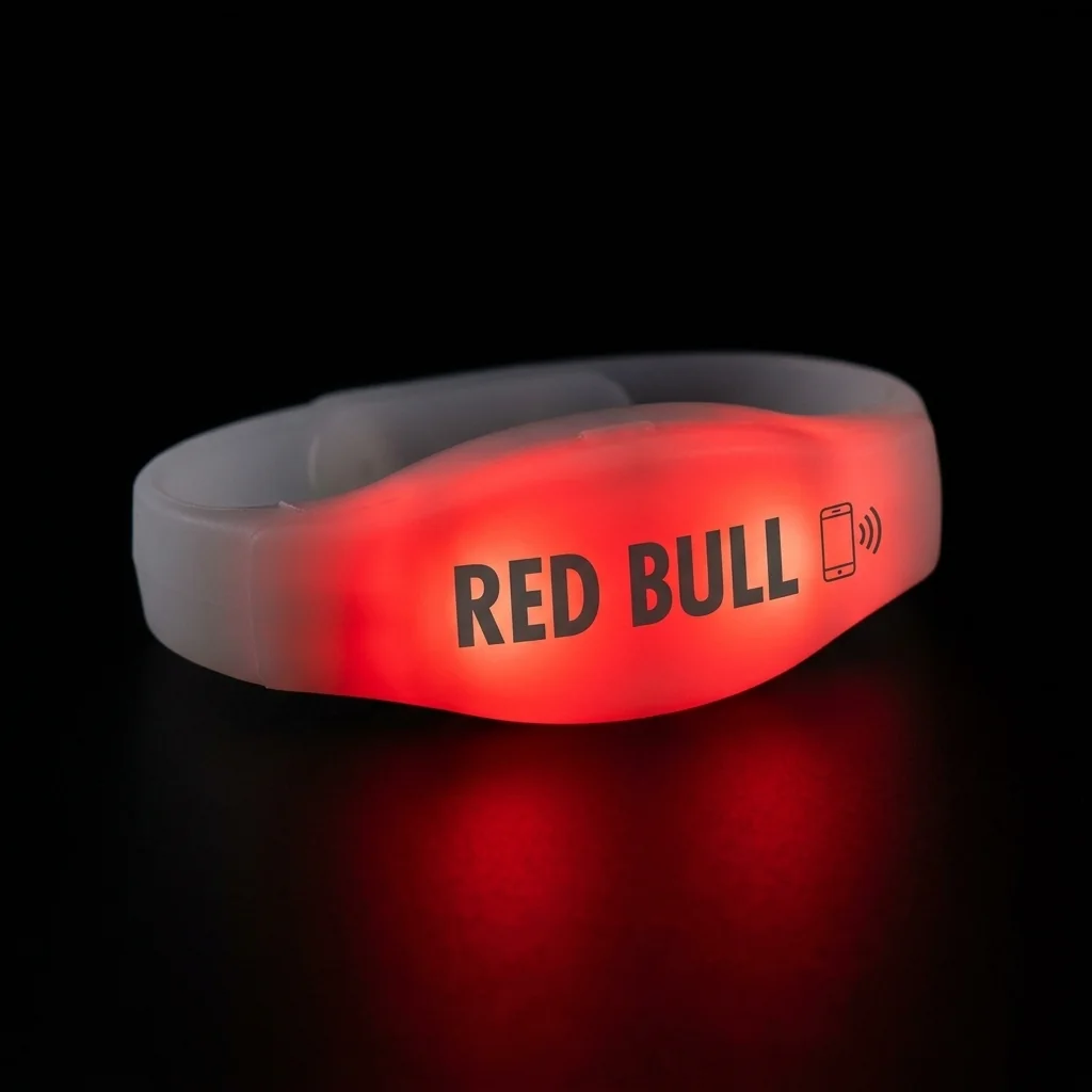 Bracelet LED lumineux avec marquage Red Bull et pictogramme NFC