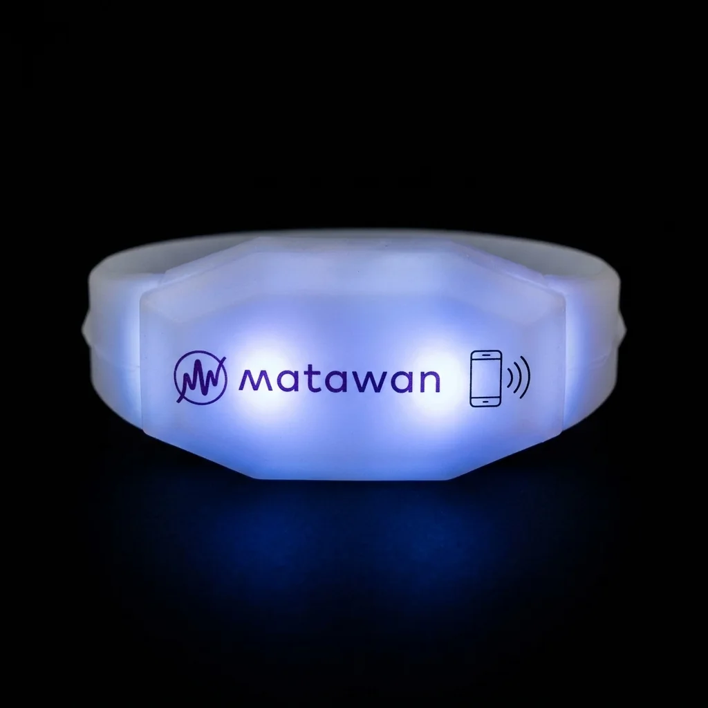 Bracelet LED lumineux avec marquage Matawan et pictogramme NFC